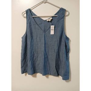 Ann Taylor women large lightweight tank shirt blue cotton viscose thin denim top